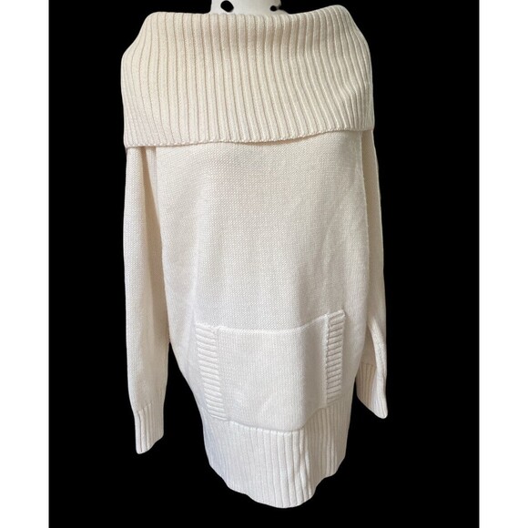 Vintage MODA International Ivory Cream Wool Blend Turtleneck Sweater Dress Sz L - Picture 2 of 10